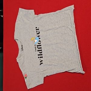 Disney Alice in Wonderland short sleeve gray crop Lg. 'I am a Wildflower' EUC
